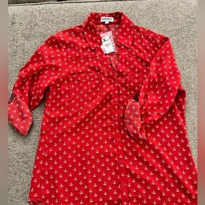 NWT Express Portofino shirt. Size M. Red with white anchor detail